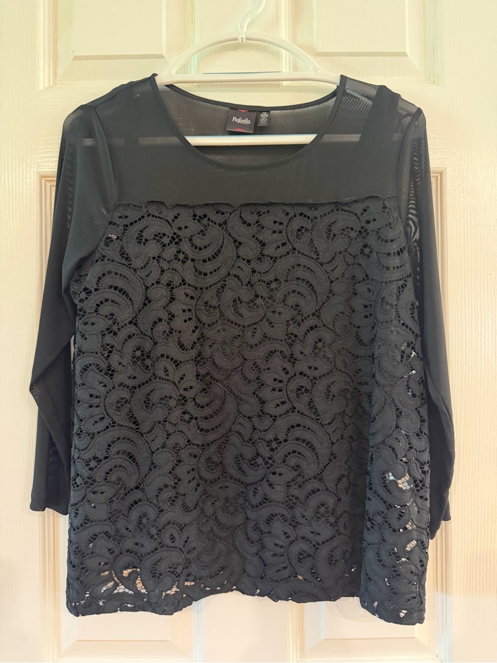 Rafaella Black Lace-Front Long Sleeve Blouse